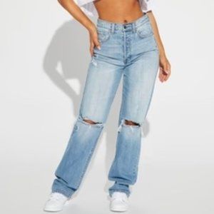 Fashion Nova Tall As You Please Ripped Straight Leg Jeans, Size 5